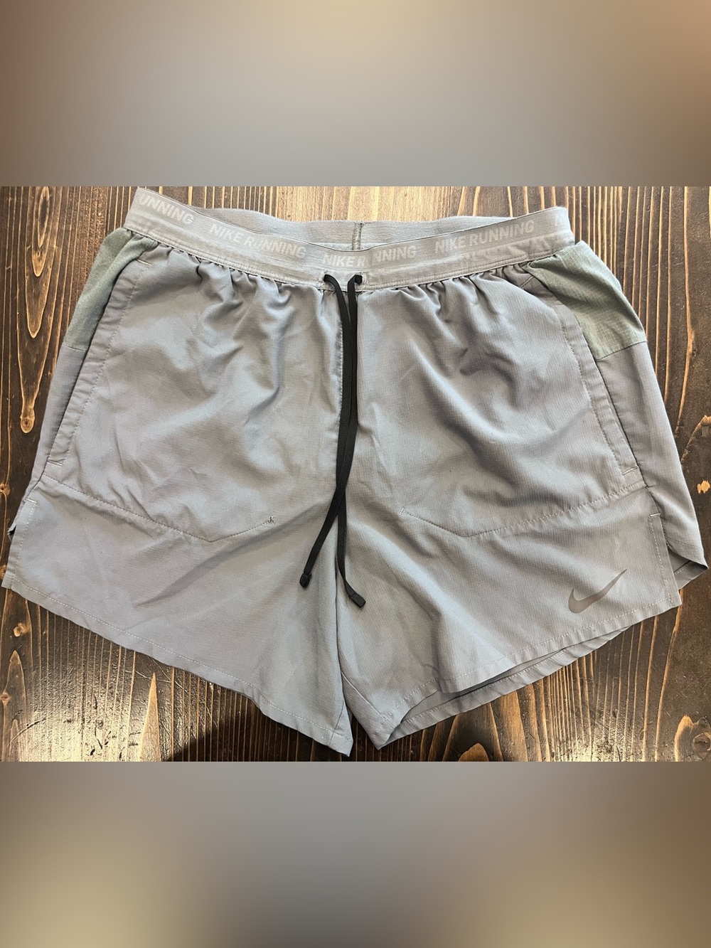 Nike Light Gray Men's Running Shorts with Black Drawstrings - Size Small